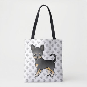 Black And Tan Smooth Coat Chihuahua Dog & Paws Tote Bag