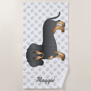 Black And Tan Smooth Coat Dachshund Dog & Name Beach Towel