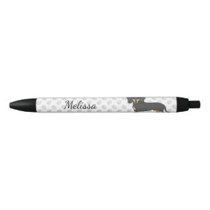 Black And Tan Smooth Coat Dachshund Dog & Name Black Ink Pen
