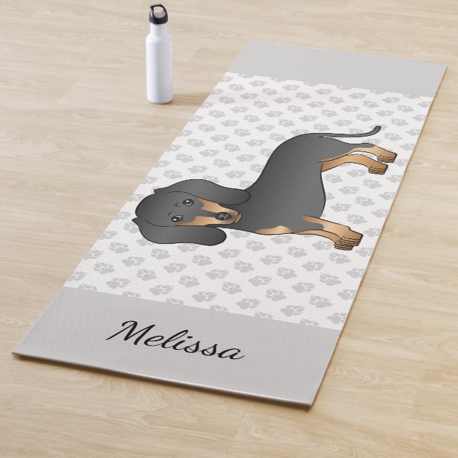 Black And Tan Smooth Coat Dachshund Dog & Name Yoga Mat (In Situ)