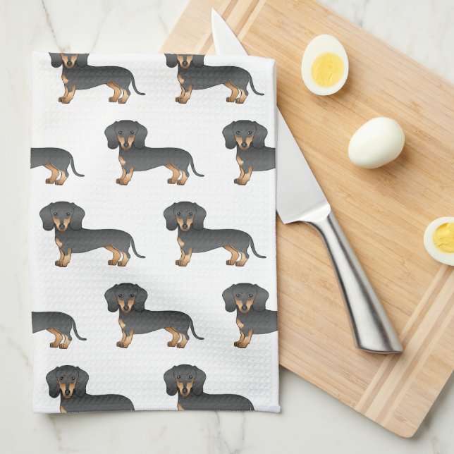 Black And Tan Smooth Coat Dachshund Dog Pattern Tea Towel (Quarter Fold)