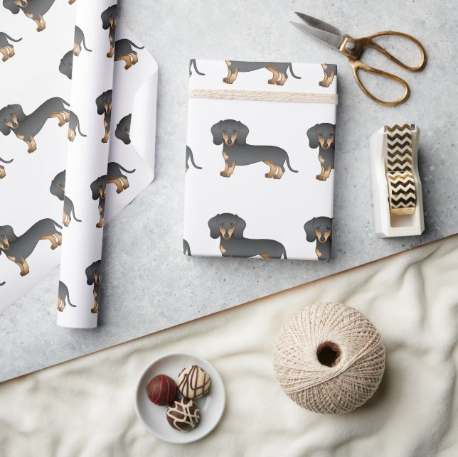 Black And Tan Smooth Coat Dachshund Dog Pattern Wrapping Paper (Crafts)