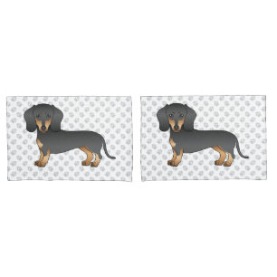 Black And Tan Smooth Coat Dachshund Dog & Paws Pillowcase