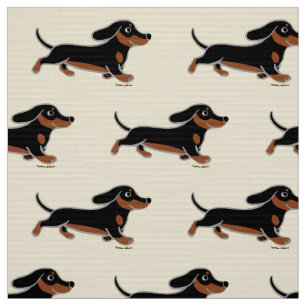 Black and Tan Smooth Dachshund Running Fabric
