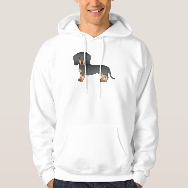 Black And Tan Smooth Hair Dachshund Dog Drawing Hoodie (Front)