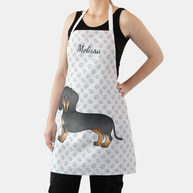 Black And Tan Smooth Hair Dachshund Dog & Name Apron (Insitu)