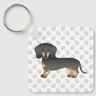 Black And Tan Smooth Hair Dachshund Dog & Paws Key Ring