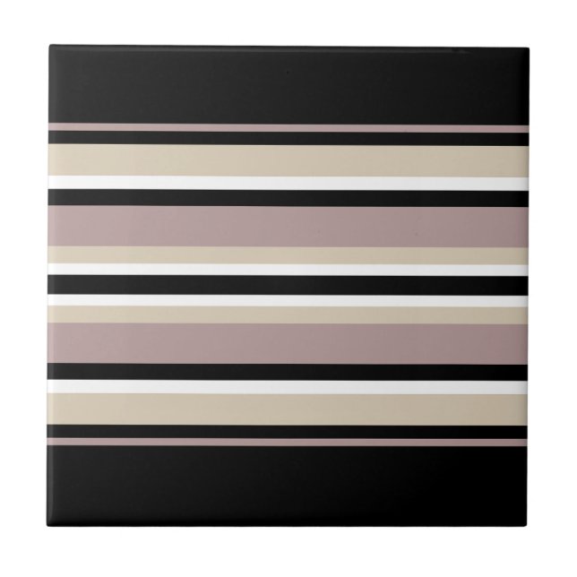 Black and Tan Stripes Ceramic Tile (Front)