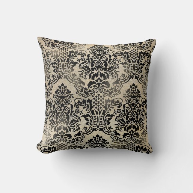 Black and tan textured damask Pillow. Cushion (Front)