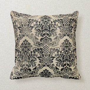Black and tan textured damask Pillow. Cushion