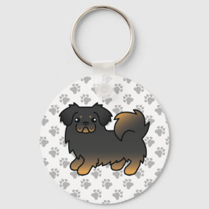 Black And Tan Tibetan Spaniel Cartoon Dog Key Ring