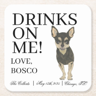 Black and Tan Tricolor Chihuahua Wedding Square Paper Coaster
