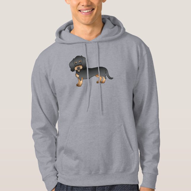 Black And Tan Wire Haired Dachshund Cartoon Dog Hoodie (Front)