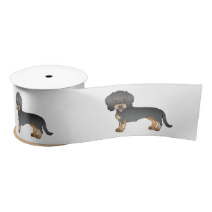 Black And Tan Wire Haired Dachshund Cartoon Dog Satin Ribbon