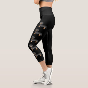 Black And Tan Wire Haired Dachshund Cartoon Dogs Capri Leggings