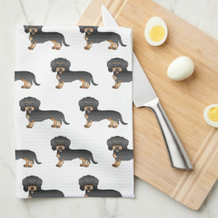 Black And Tan Wire Haired Dachshund Dog Pattern Tea Towel