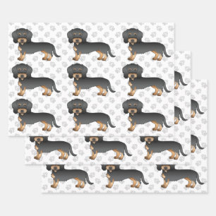 Black And Tan Wire Haired Dachshund Dog Pattern Wrapping Paper Sheet