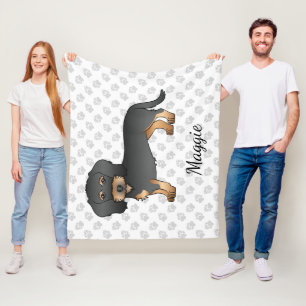 Black And Tan Wire Haired Dachshund Dog With Name Fleece Blanket