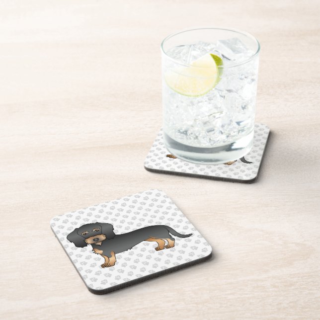 Black And Tan Wire Haired Dachshund Dog With Paws Coaster (Right Side)