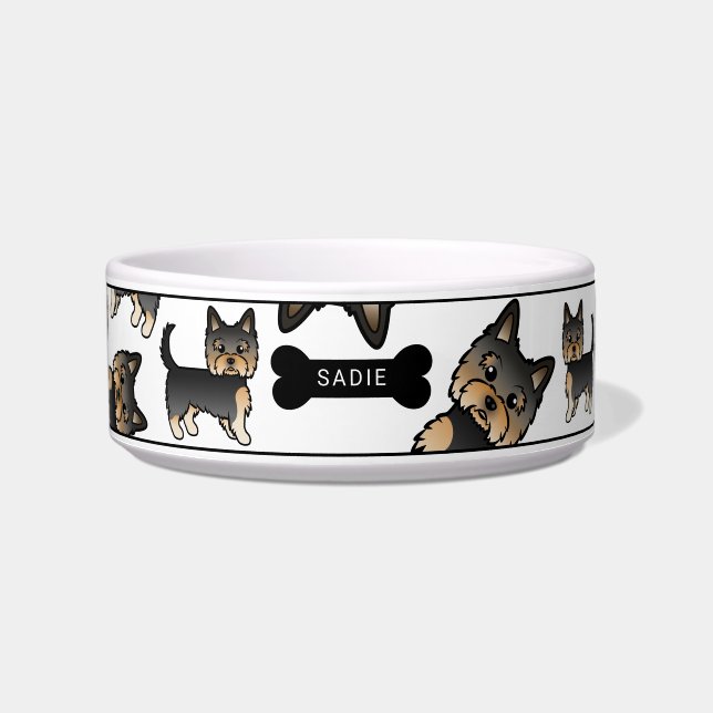 Black And Tan Yorkie Dogs Pattern & Name Bowl (Front)