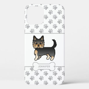 Black And Tan Yorkie With Paws, Dog Bone & Name iPhone 12 Case