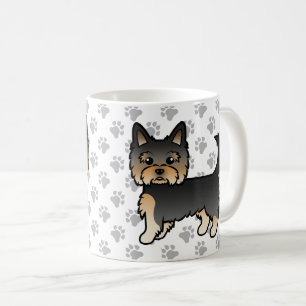 Black And Tan Yorkshire Terrier Cartoon Dog & Paws Coffee Mug
