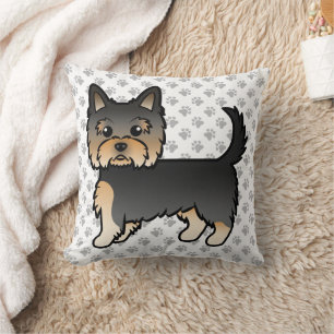 Black And Tan Yorkshire Terrier Cartoon Dog & Paws Cushion