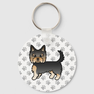 Black And Tan Yorkshire Terrier Cartoon Dog & Paws Key Ring