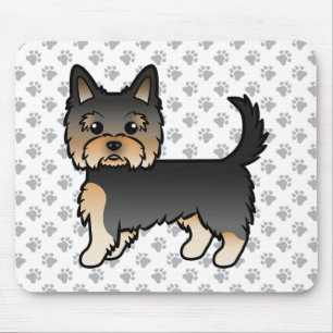 Black And Tan Yorkshire Terrier Cartoon Dog & Paws Mouse Pad