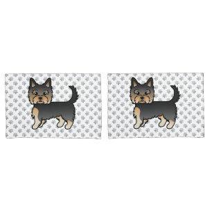 Black And Tan Yorkshire Terrier Cartoon Dog & Paws Pillowcase