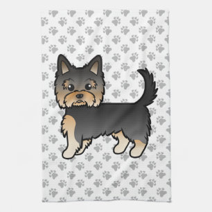 Black And Tan Yorkshire Terrier Cartoon Dog & Paws Tea Towel