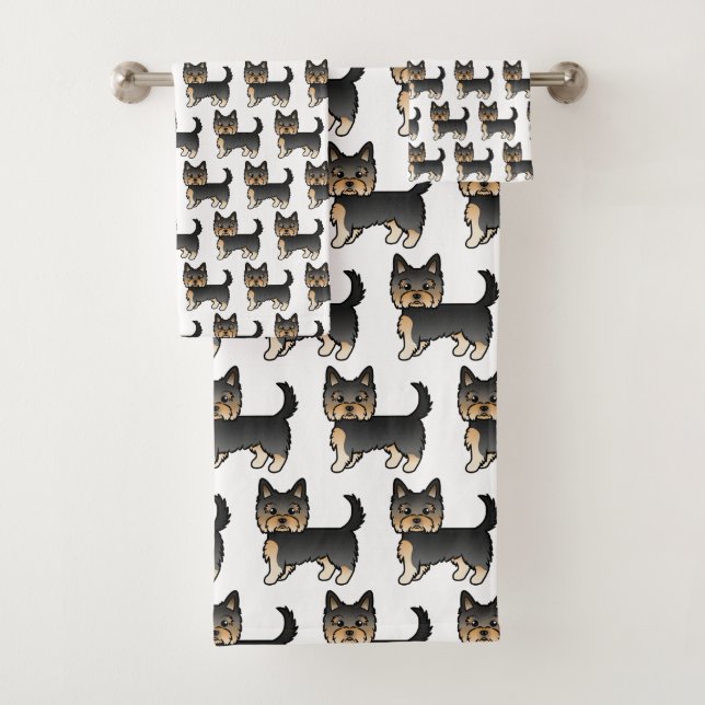 Black And Tan Yorkshire Terrier Dog Pattern Bath Towel Set (Insitu)