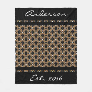 Black and Taupe Art Deco Fans - Personalised Fleece Blanket