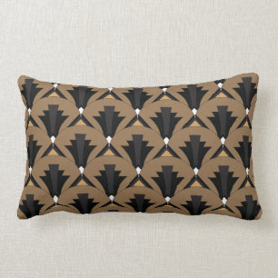Black and Taupe Art Deco Patterned Lumbar Cushion