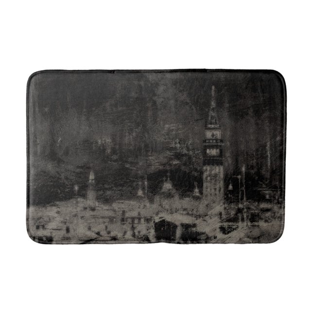 Black and Taupe Distressed Skyline Venice Italy Bath Mat (Front)