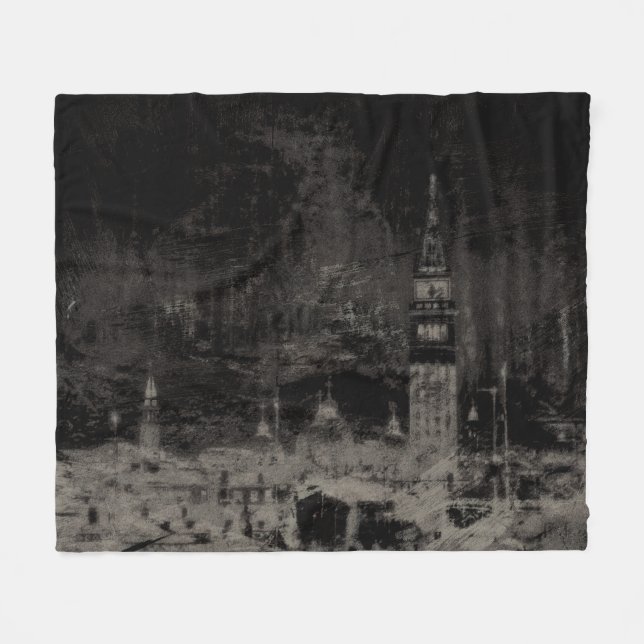 Black and Taupe Distressed Skyline Venice Italy Fleece Blanket (Front (Horizontal))
