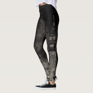 Black and Taupe Distressed Skyline Venice Italy Leggings