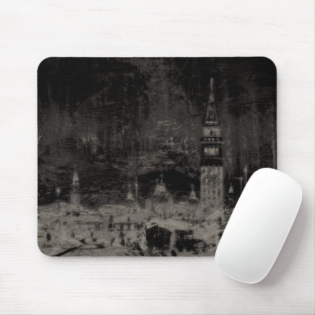 Black and Taupe Distressed Skyline Venice Italy Mouse Pad (With Mouse)