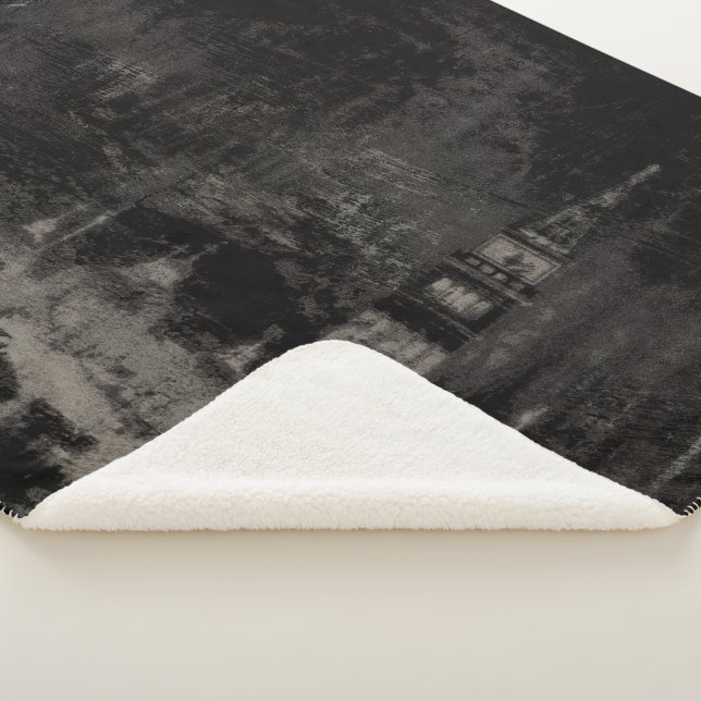 Black and Taupe Distressed Skyline Venice Italy Sherpa Blanket (3/4)
