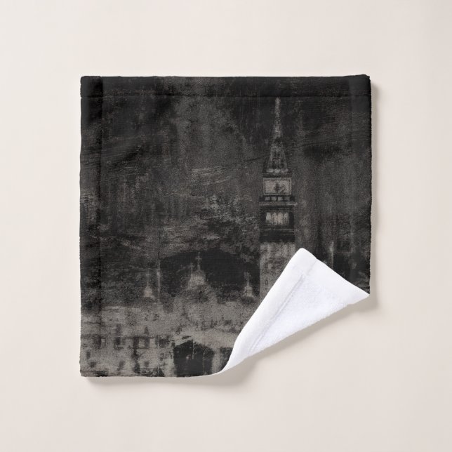 Black and Taupe Distressed Skyline Venice Italy Wash Cloth (Wash Cloth)