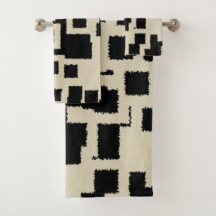 Black and Taupe squares Bath Towel Set