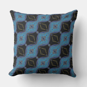 Black and Teal Abstract Floral Diamonds PIllow 2