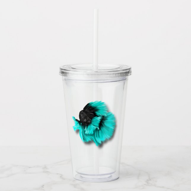 Black and Teal Betta Fish Acrylic Tumbler (Front)