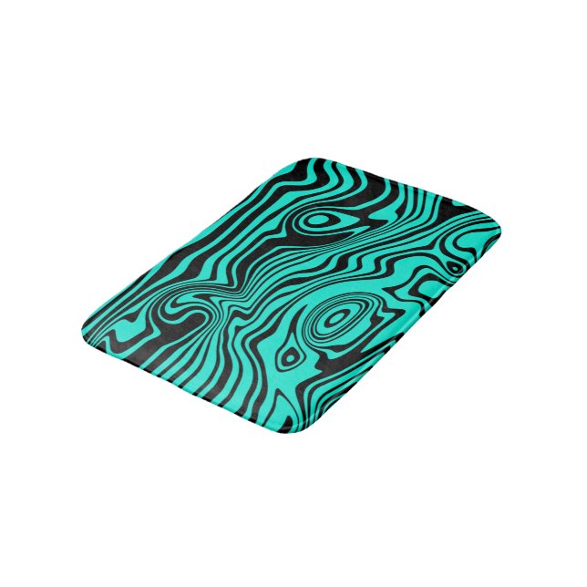 Black and Teal Blue Waves Bath Mat - Custom Colour (Angled)