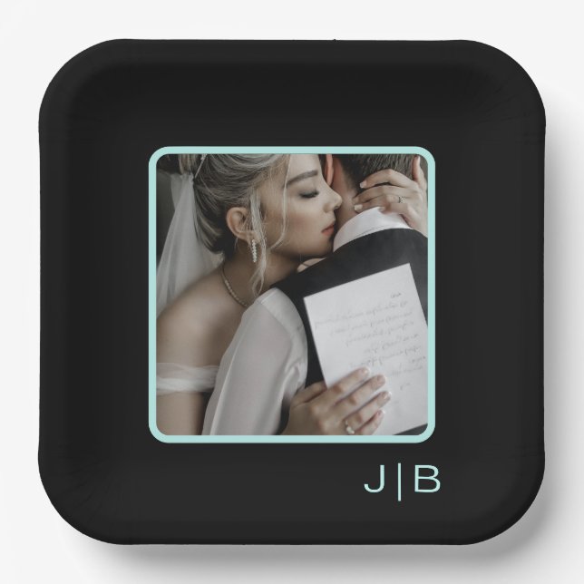  Black, and teal customisable  Paper Plate (Front)