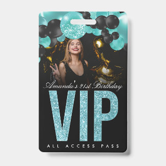 Black and Teal Customisable VIP All Access Badge ID Badge