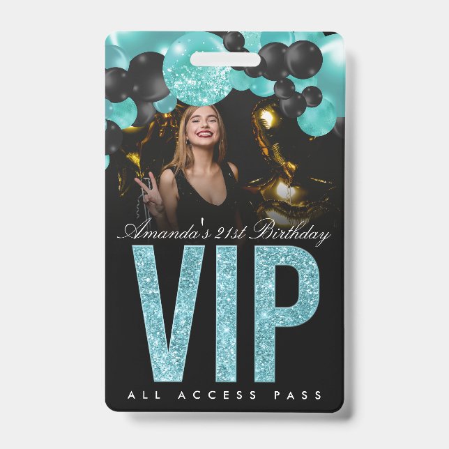Black and Teal Customisable VIP All Access Badge ID Badge (Front)