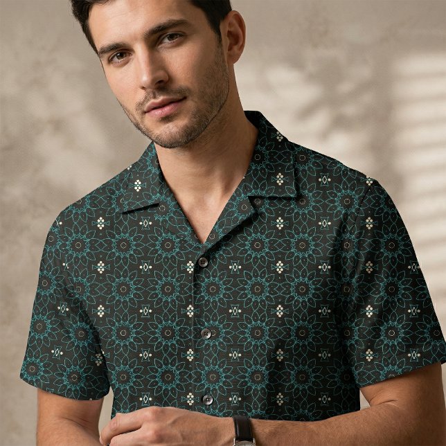 Black and Teal Geometric Boho Floral Mandala Fabric (Creator Uploaded)