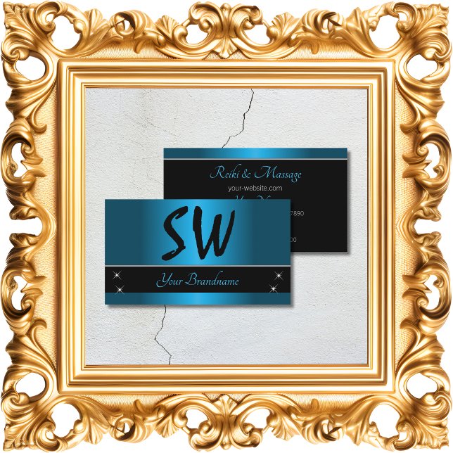 Black and Teal Gradient with Monogram Professional Business Card (Creator Uploaded)