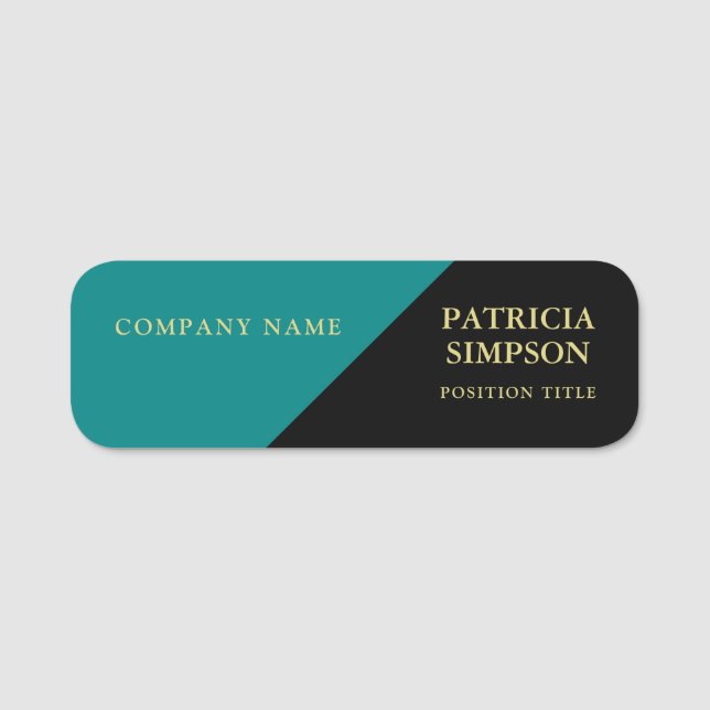 Black And Teal Green: Distinguished & Professional Name Tag (Front)